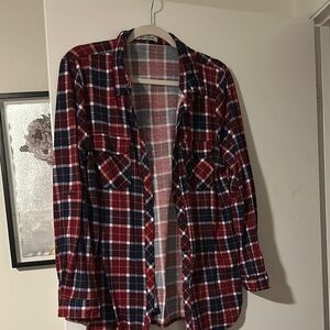Plaid Button-Up Shirt - Red and Blue